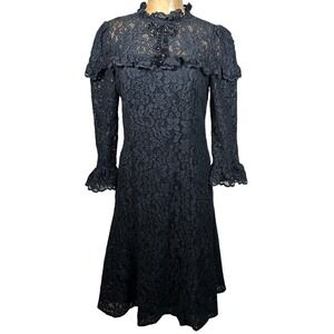 teri jon black lace dress Teri Jon By Rickie Freeman Women's 3D Floral Organza Lace A-Line Midi-Dress - Black Multi
